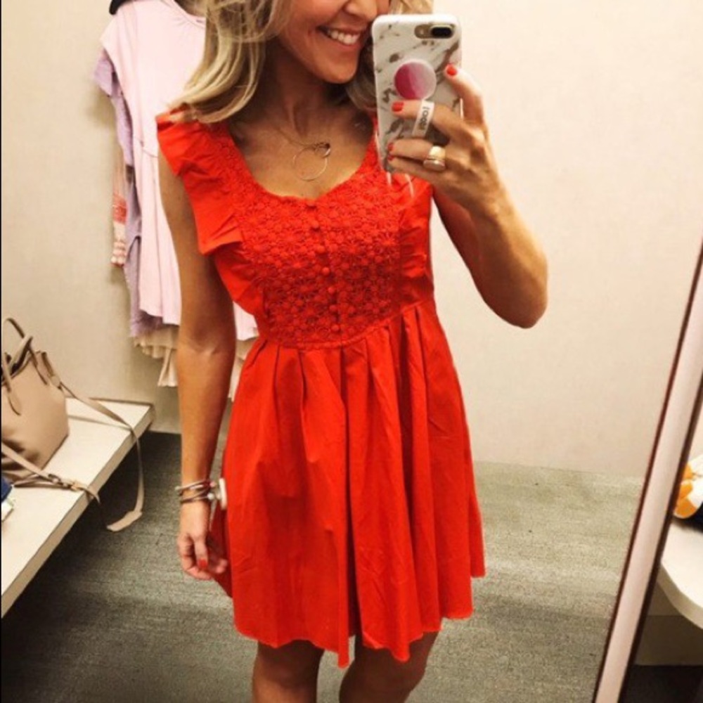 Free People Red Crochet Lace Bib Babydoll Dress - Picture 8 of 10